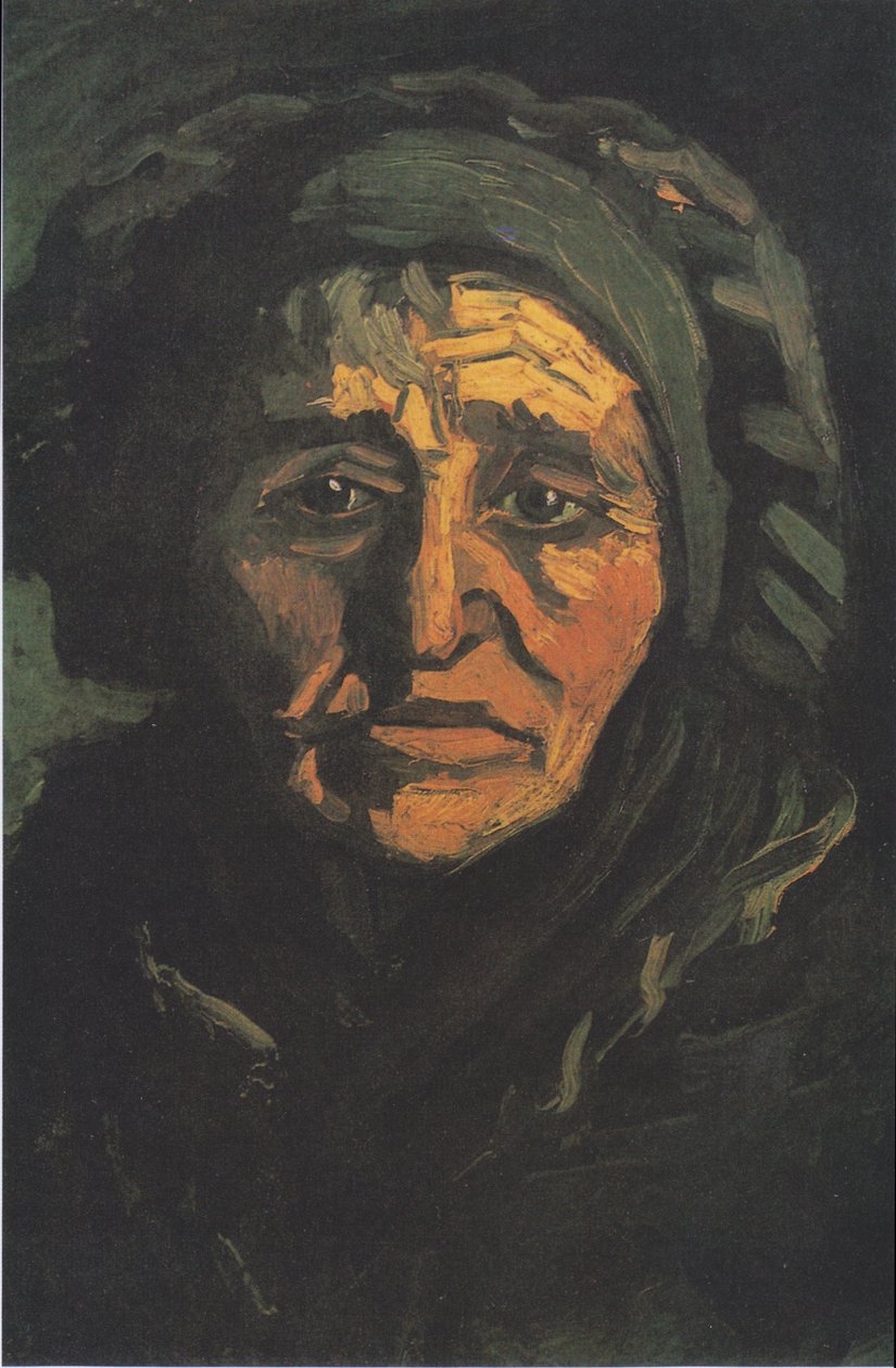 Hoofd van een boerin met groene kap door Vincent van Gogh