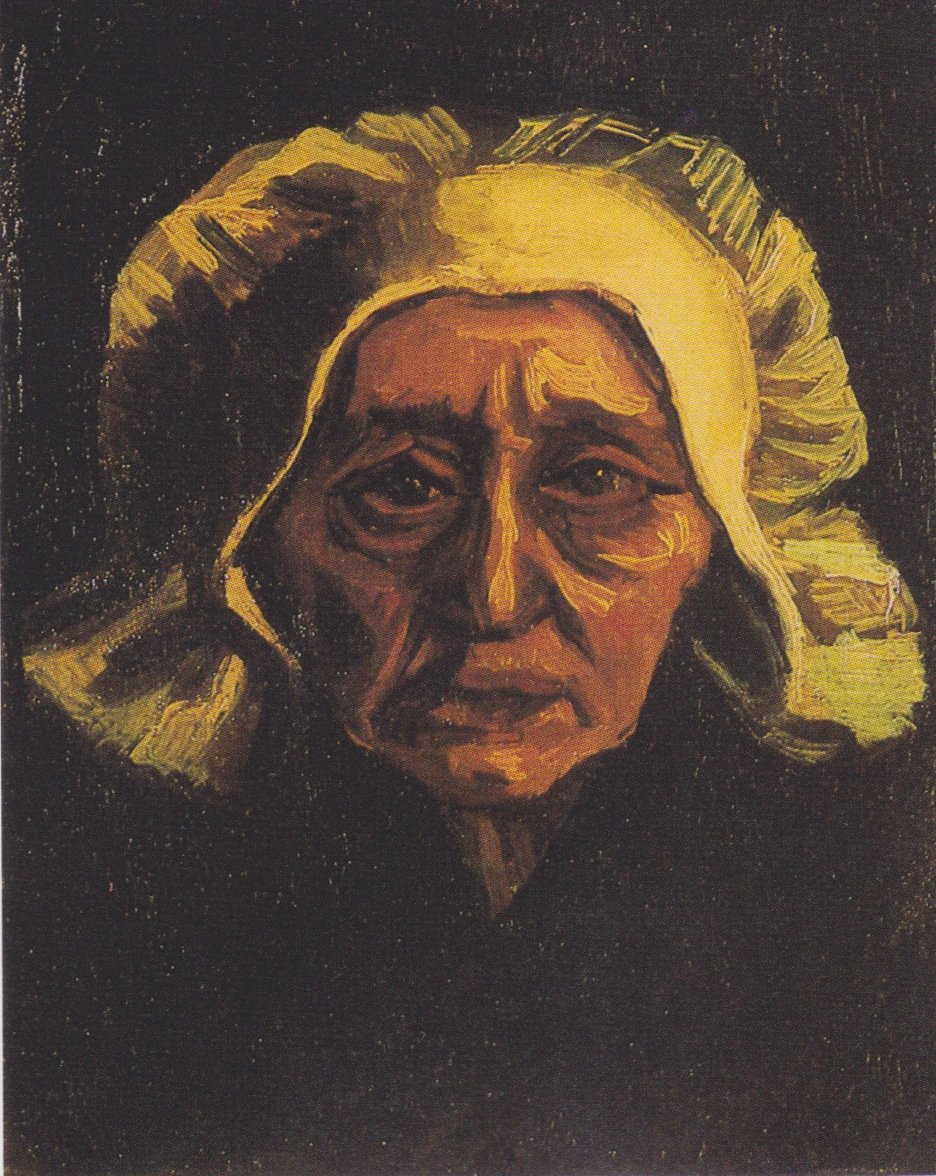 Hoofd van een Oude Boerin met Witte Kap door Vincent van Gogh