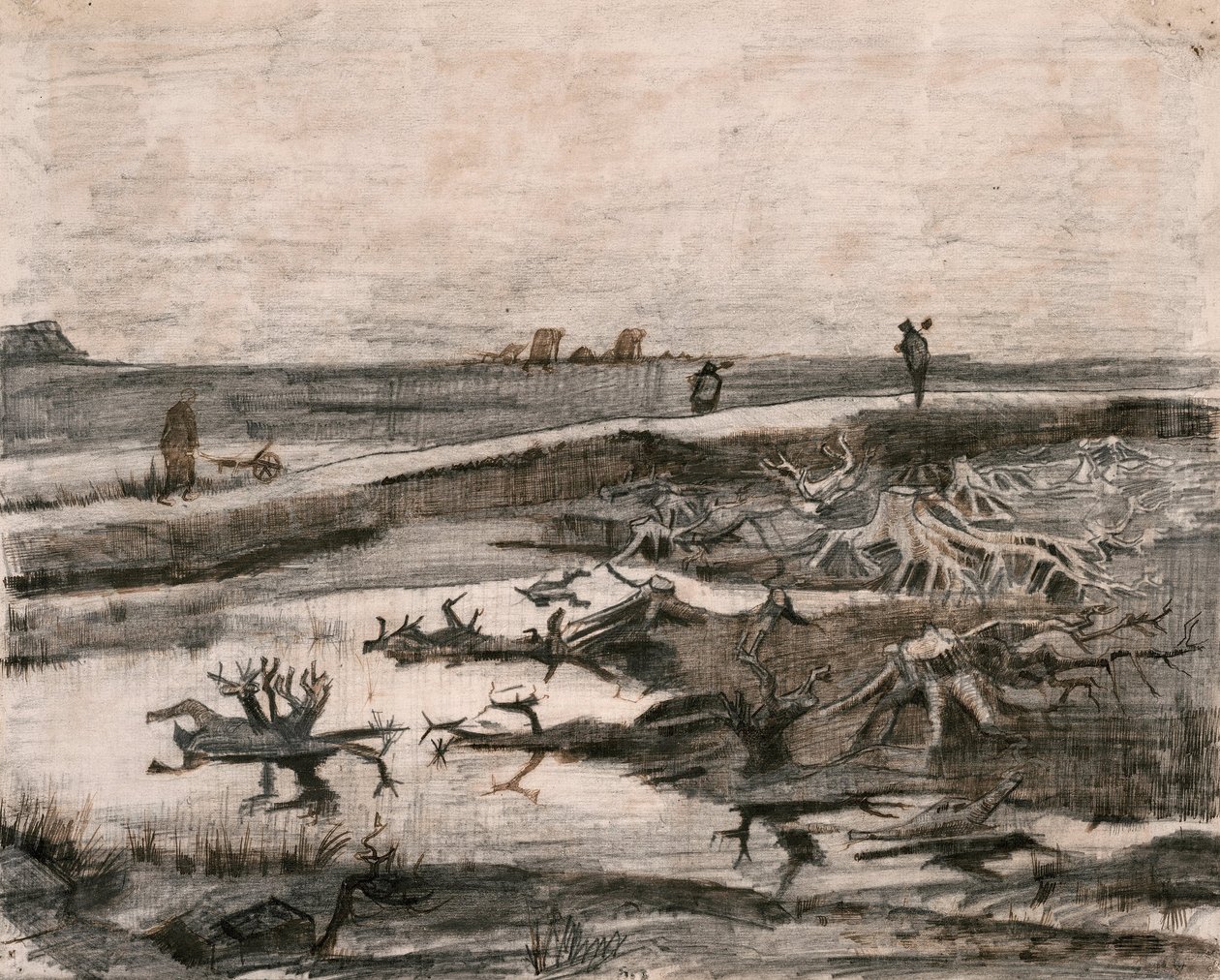 Landschap met moerassige stammen (Travaux aux Champs) door Vincent van Gogh