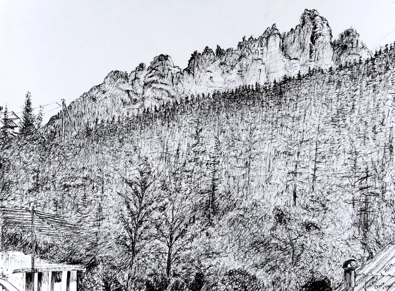 Dolomieten vanaf Balkon in Dont Italië, 2019 door Vincent Alexander Booth