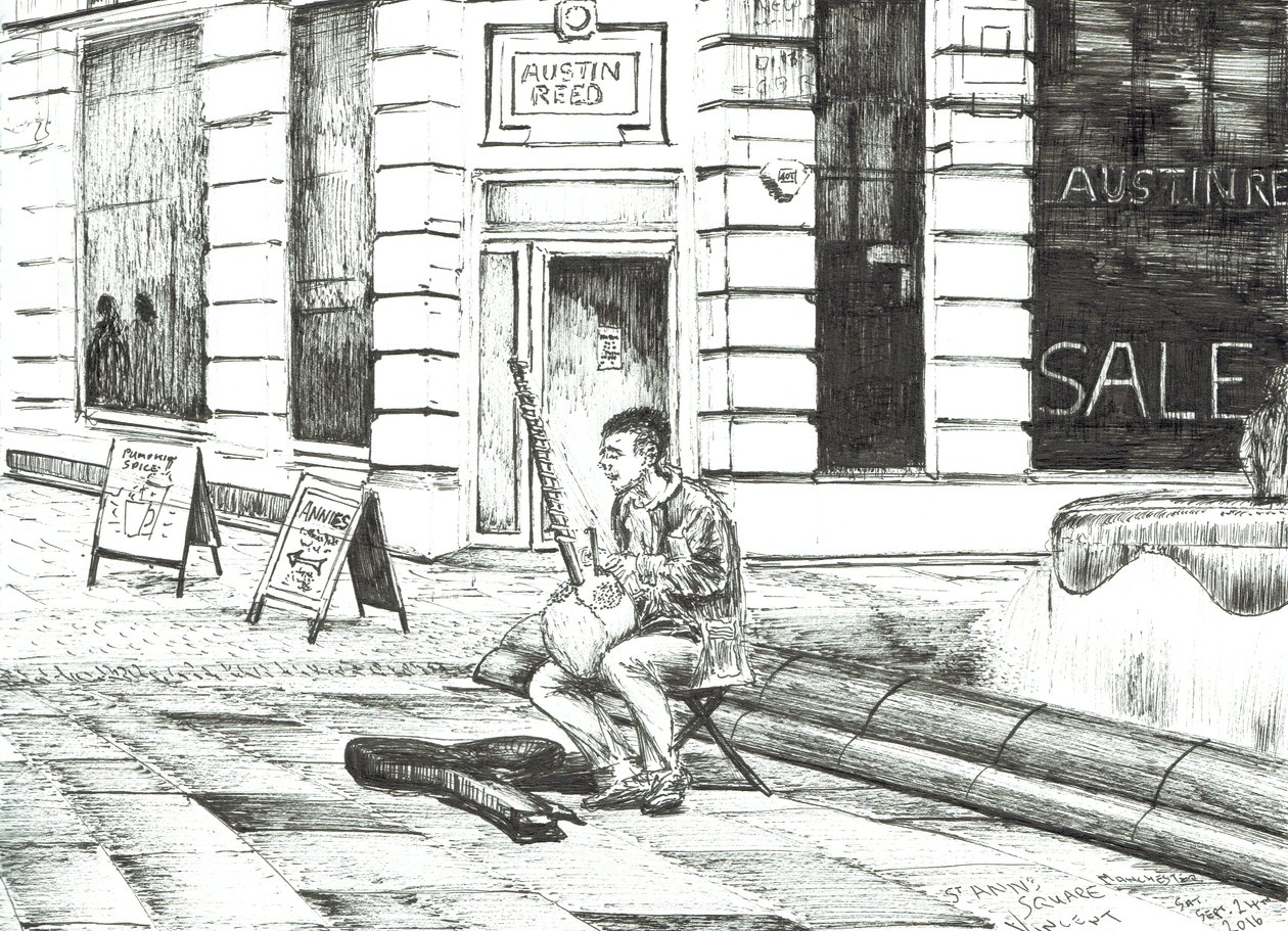 Muzikant St. Anns Square, 2016 door Vincent Alexander Booth