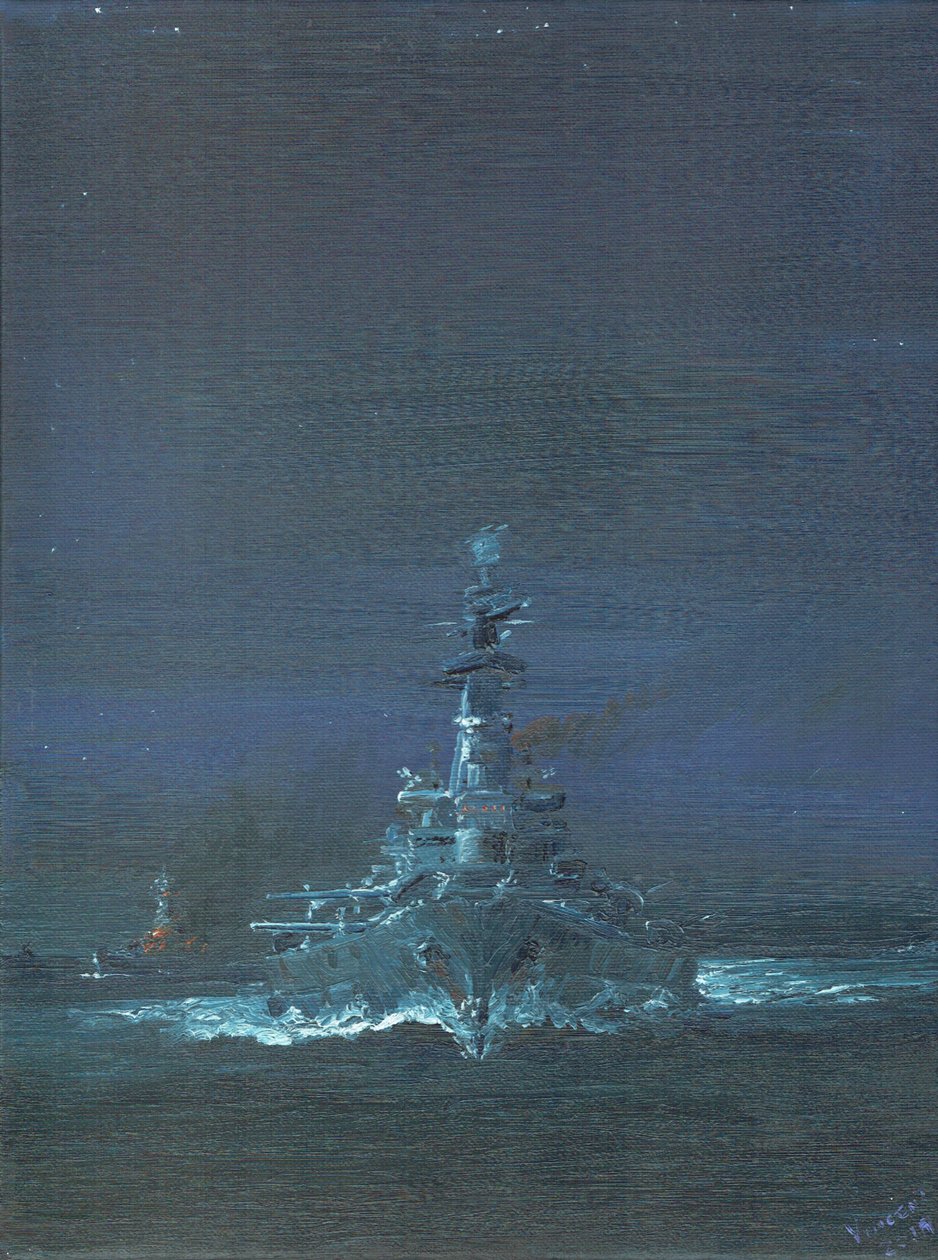 USS Washington ziet Kirishima op radar bij Guadalcanal 1942 door Vincent Alexander Booth