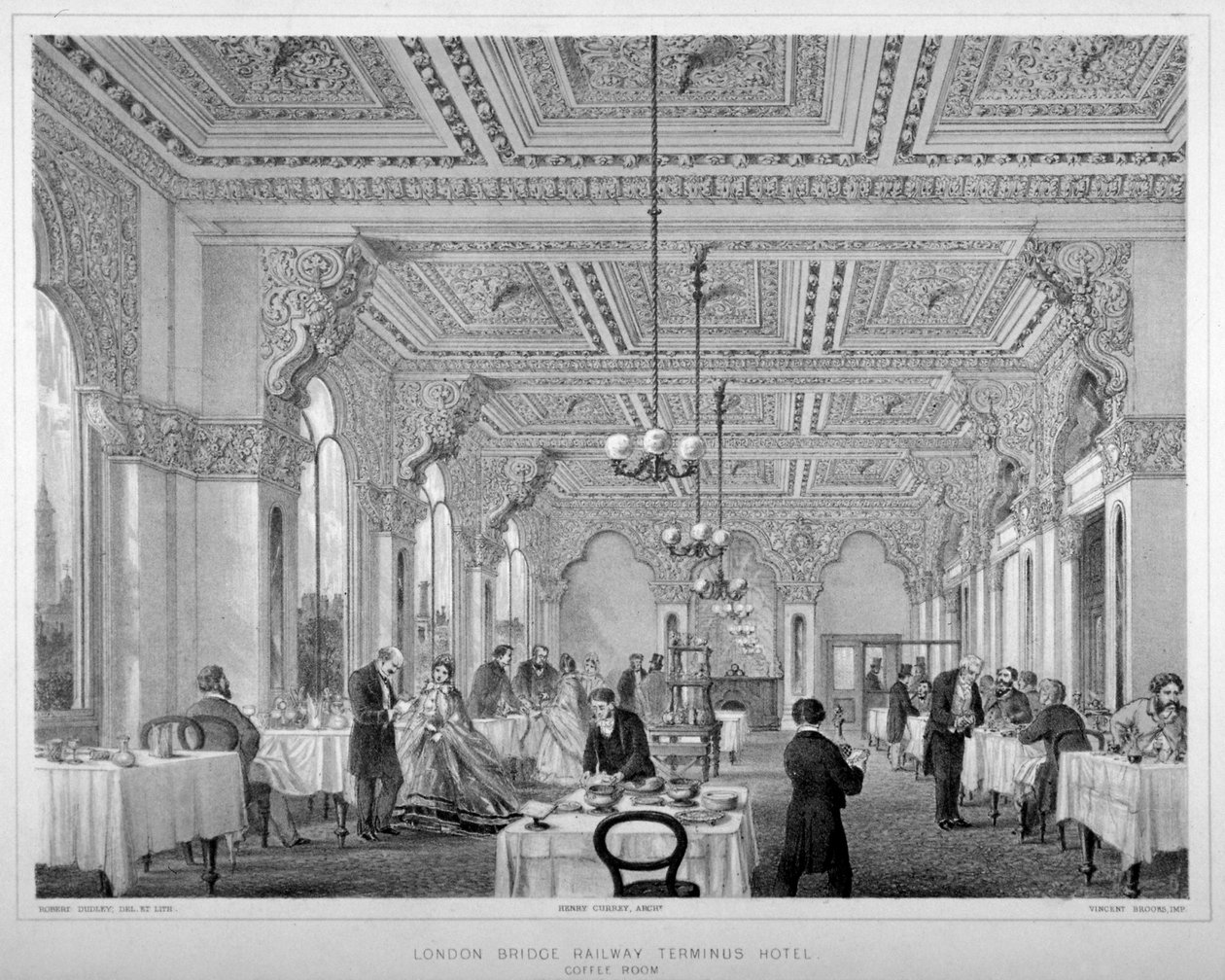 De koffiekamer in het London Bridge Railway Terminus Hotel, Bermondsey, Londen, 1860 door Vincent Brooks