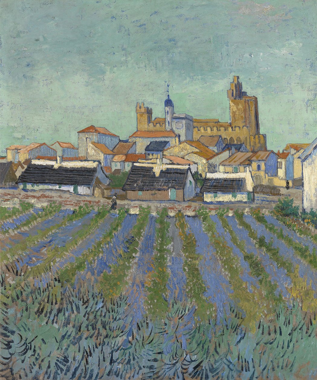 Uitzicht op Saintes-Maries-de-la-Mer, 1888 door Vincent van Gogh
