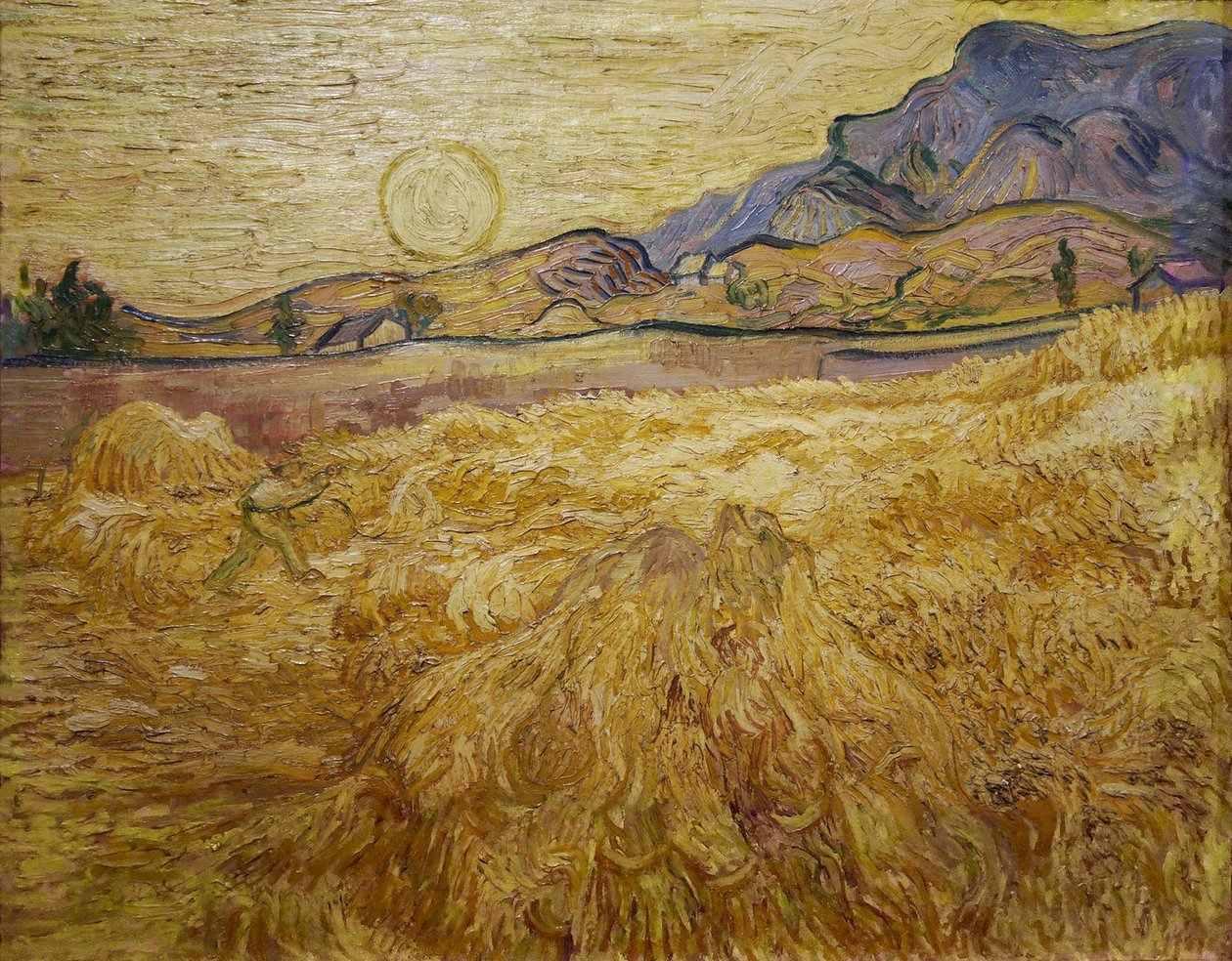 Korenveld met maaier en zon, 1889 door Vincent van Gogh