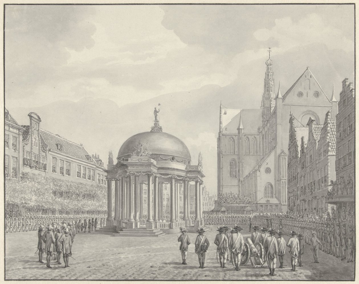 De beëdiging van het Regeringsreglement op de Grote Markt te Haarlem, 5 september 1787 door Vincent Jansz. van der Vinne