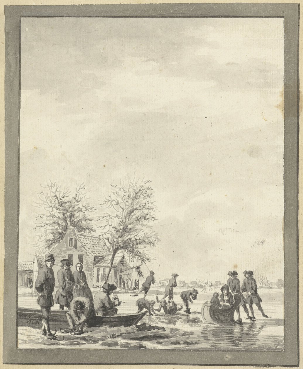 IJsvermaak op het Buiten Spaarne bij Haarlem bij de Herberg door Vincent Jansz. van der Vinne