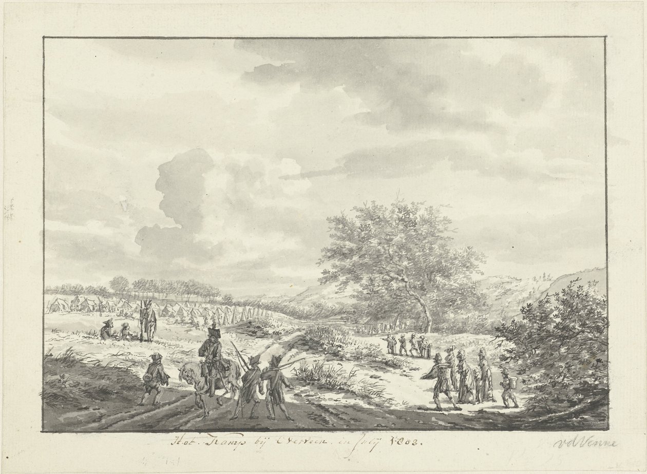 Legerkamp in de duinen bij Overveen in juli 1803 door Vincent Jansz. van der Vinne