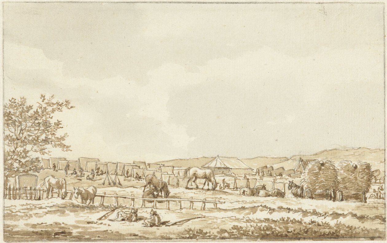 Legerkamp op de Droogberg te Overveen, 19 september 1787 door Vincent Jansz. van der Vinne