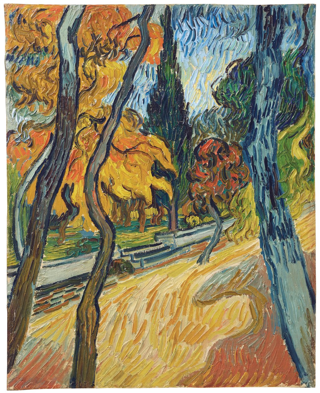 Bomen in de tuin van het asiel door Vincent van Gogh