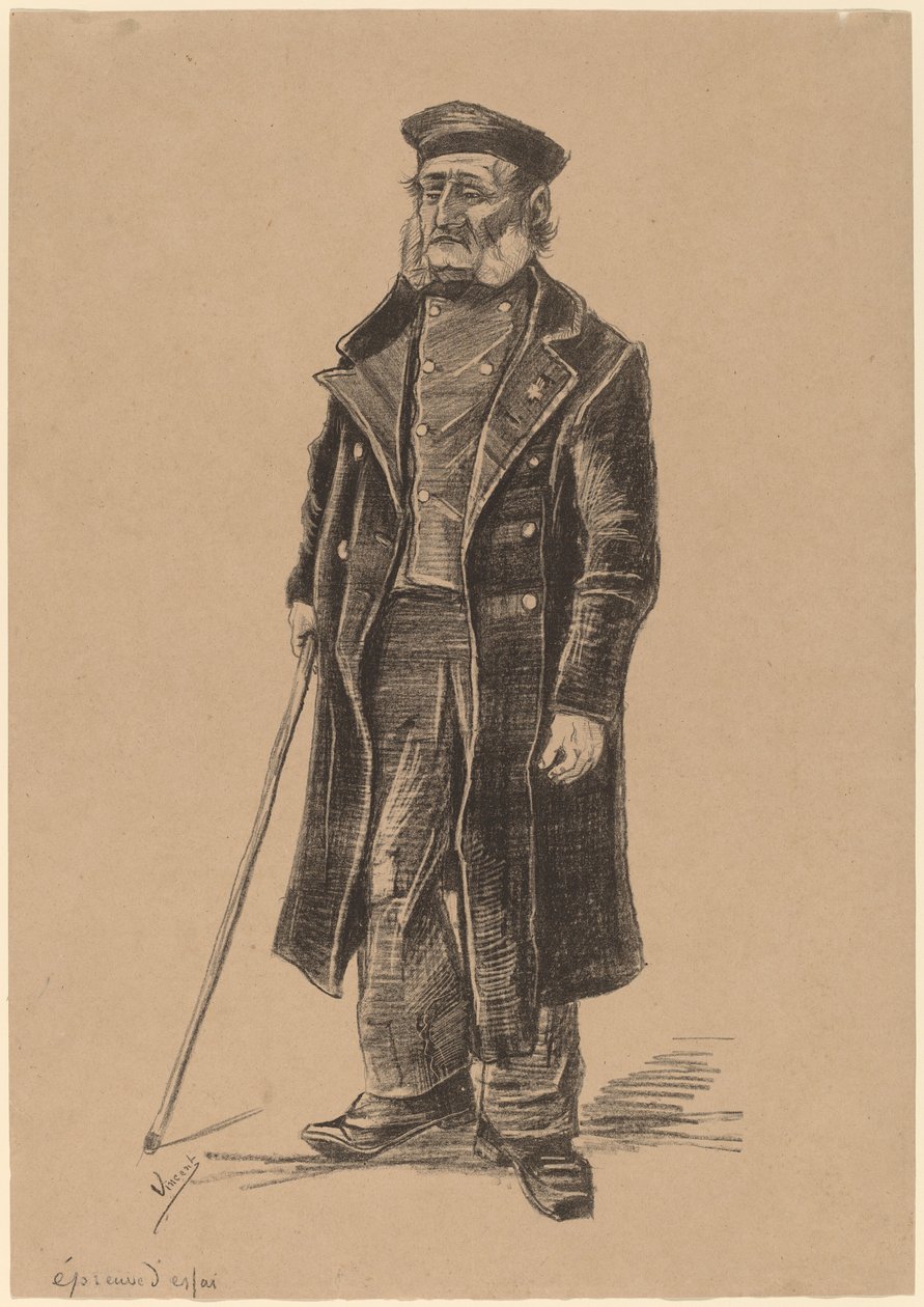 Armenhuisbewoner, staand door Vincent van Gogh