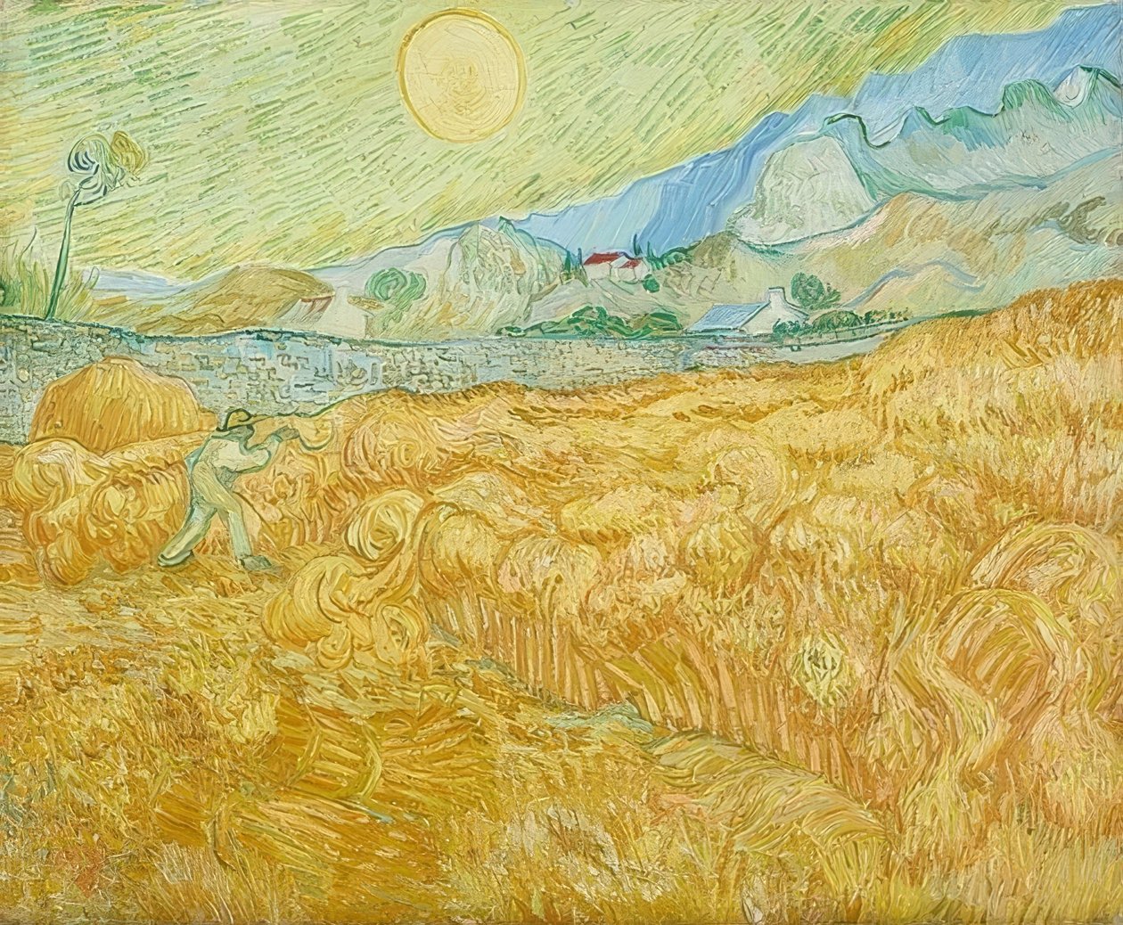 De oogst, korenveld met maaier (La moisson). 1889 door Vincent van Gogh