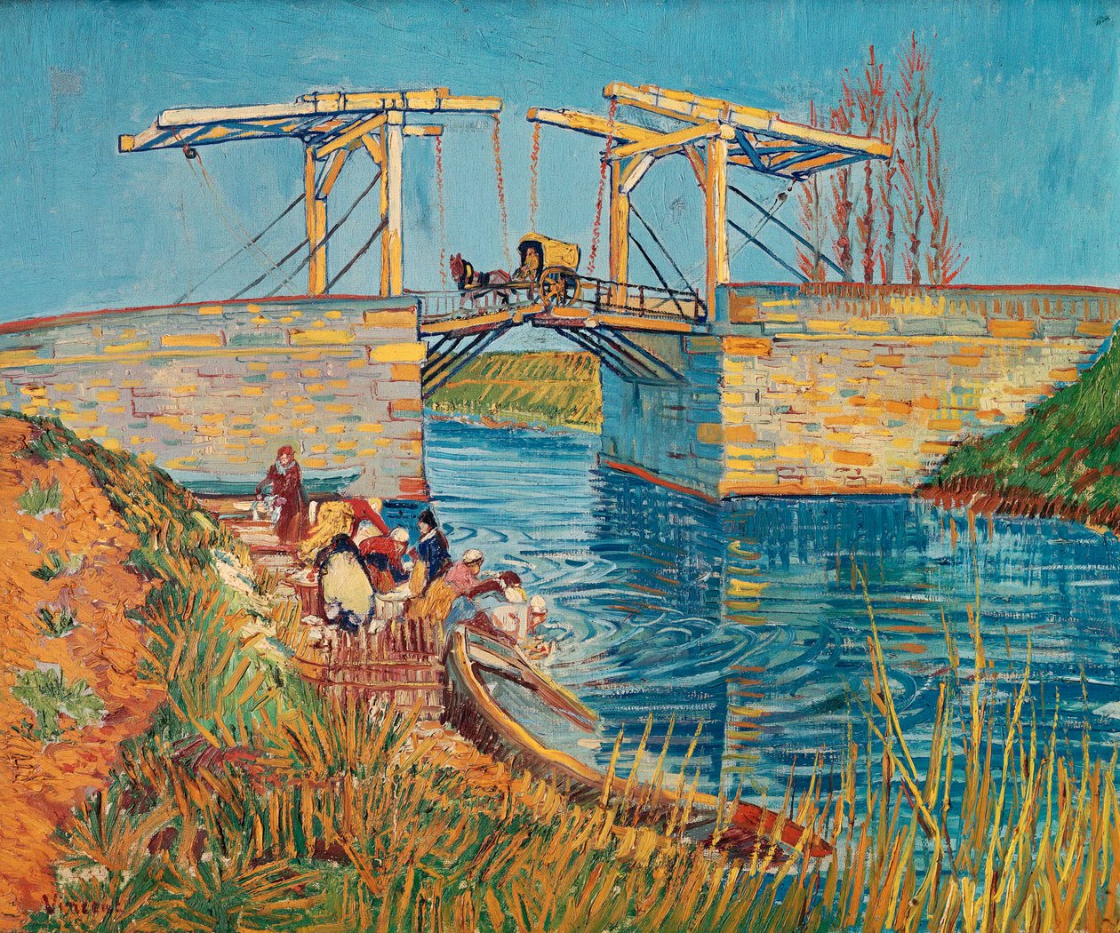 Ophaalbrug in Arles met een groep wasvrouwen ... door Vincent van Gogh