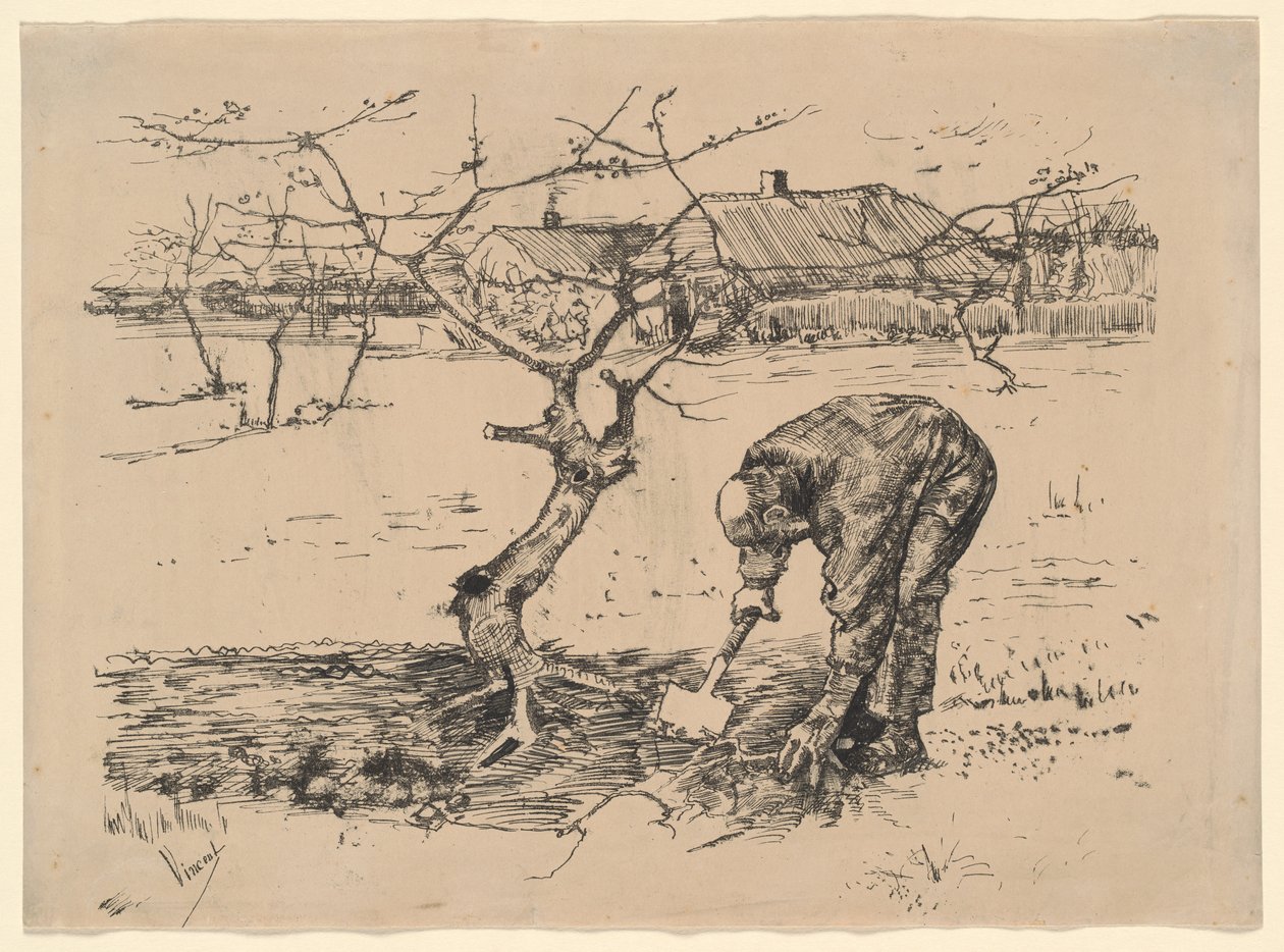 Tuinman bij een appelboom door Vincent van Gogh