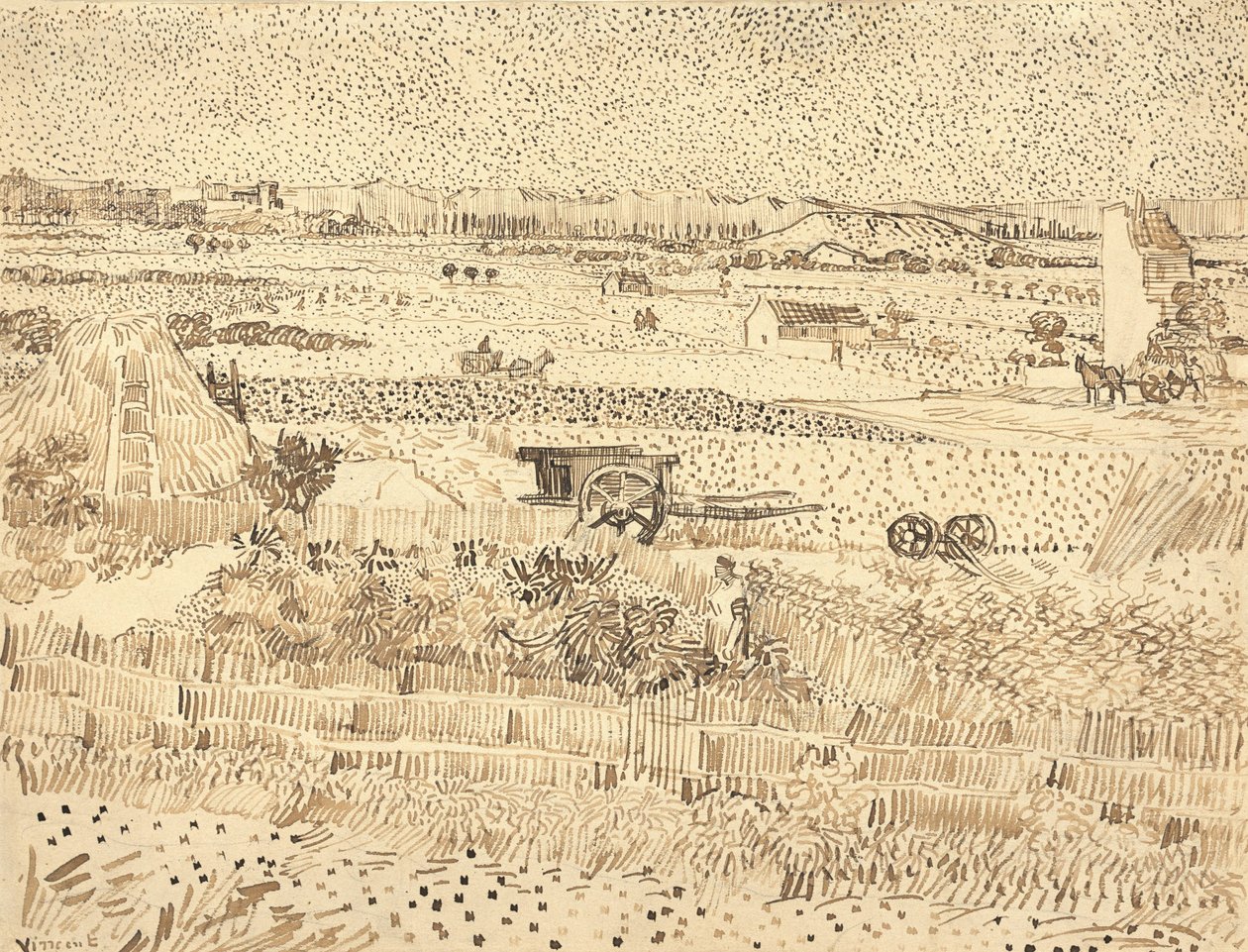 Oogst--De Vlakte van La Crau, 1888 door Vincent van Gogh