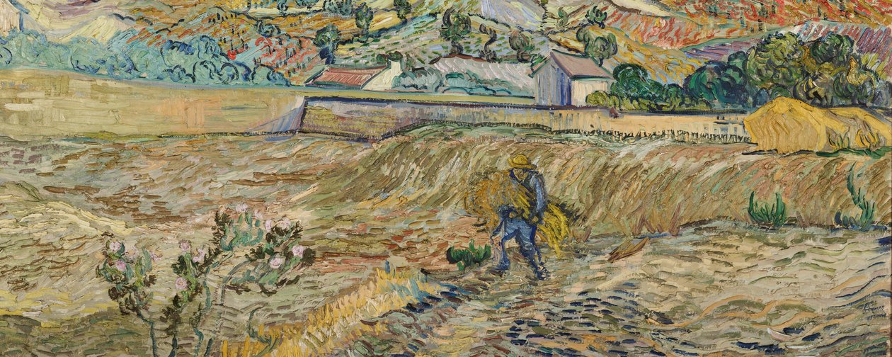 Landschap bij Saint-Rémy (Omheind veld met boer) door Vincent van Gogh