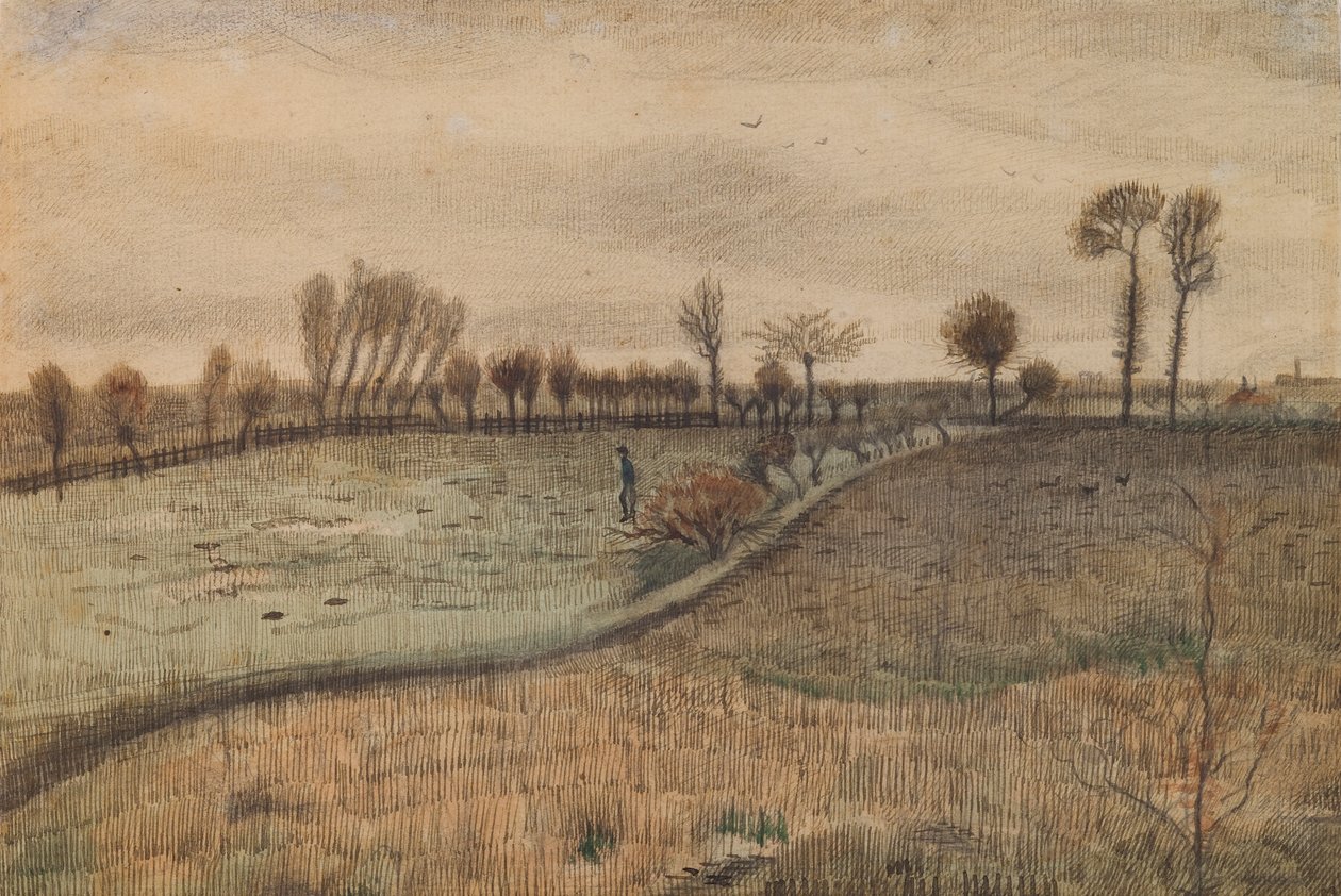 Landschap met knotwilgen (verso: figuur in een landschap) door Vincent van Gogh