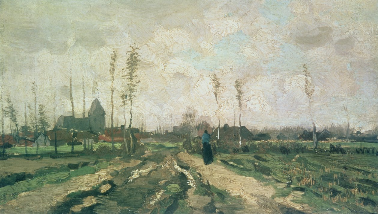Landschap met een Kerk en Huizen, Nuenen, 1885 door Vincent van Gogh