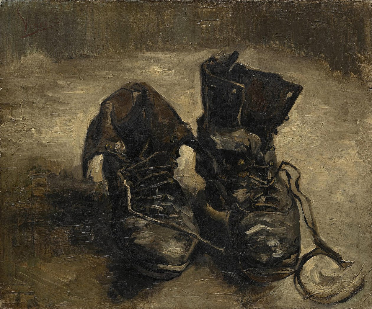 "De zwarte laarzen" of "De oude schoenen" Schilderij van Vincent van Gogh (1853-1890). 1886. Vincent Van Gogh Museum. Amsterdam door Vincent van Gogh