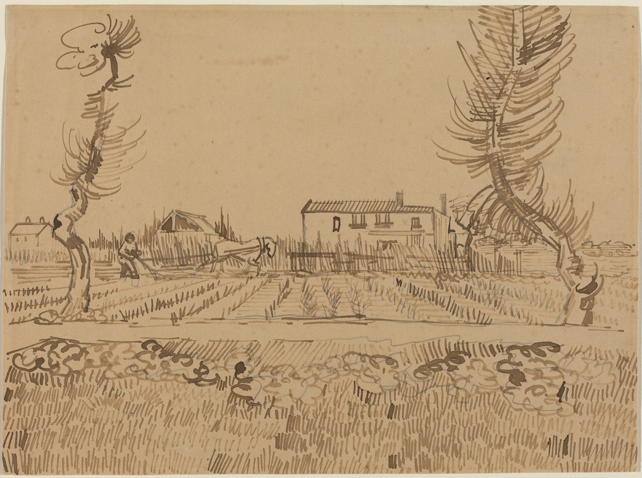 Een ploeger in de velden bij Arles door Vincent van Gogh
