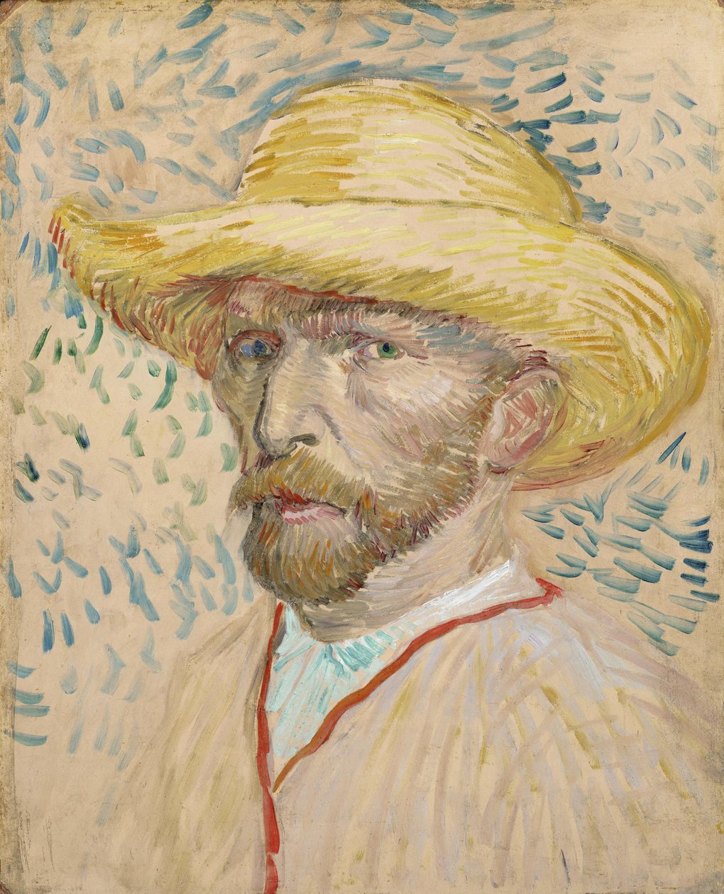Zelfportret met strohoed door Vincent van Gogh