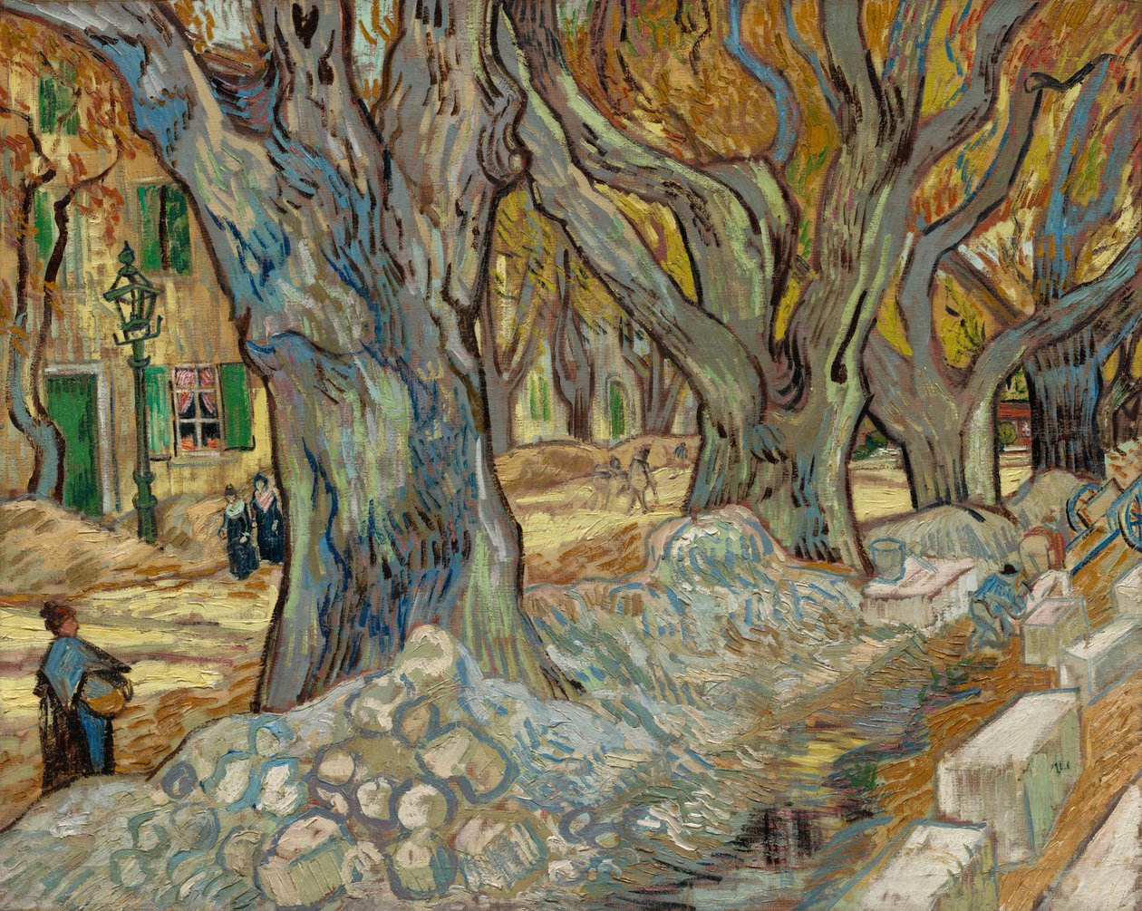 De Grote Platanen Wegwerkers in Saint-Rémy, 1889 door Vincent van Gogh