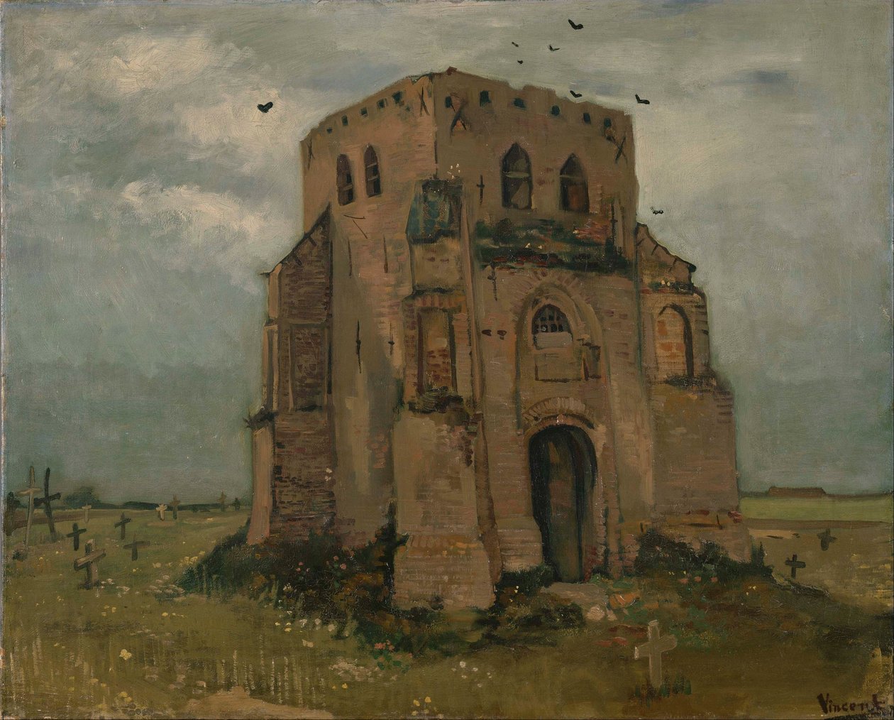 De oude kerktoren in Nuenen (‘Het boerenkerkhof’) door Vincent van Gogh