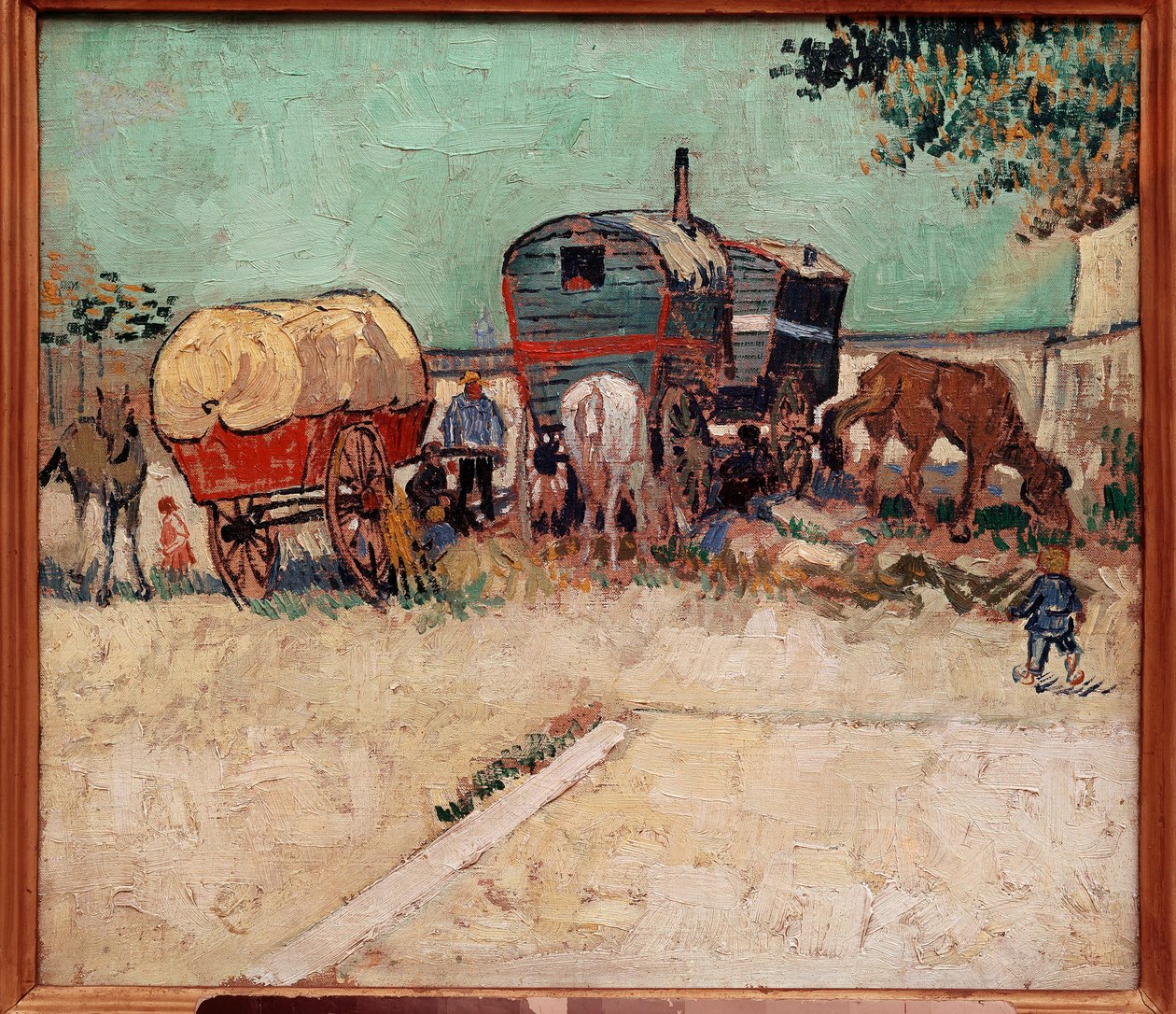 De woonwagens, een kamp van zigeuners in de buurt van Arles. Schilderij door Vincent Van Gogh (1853-1890) door Vincent van Gogh