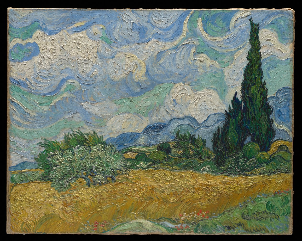 Tarweveld met cipressen door Vincent van Gogh