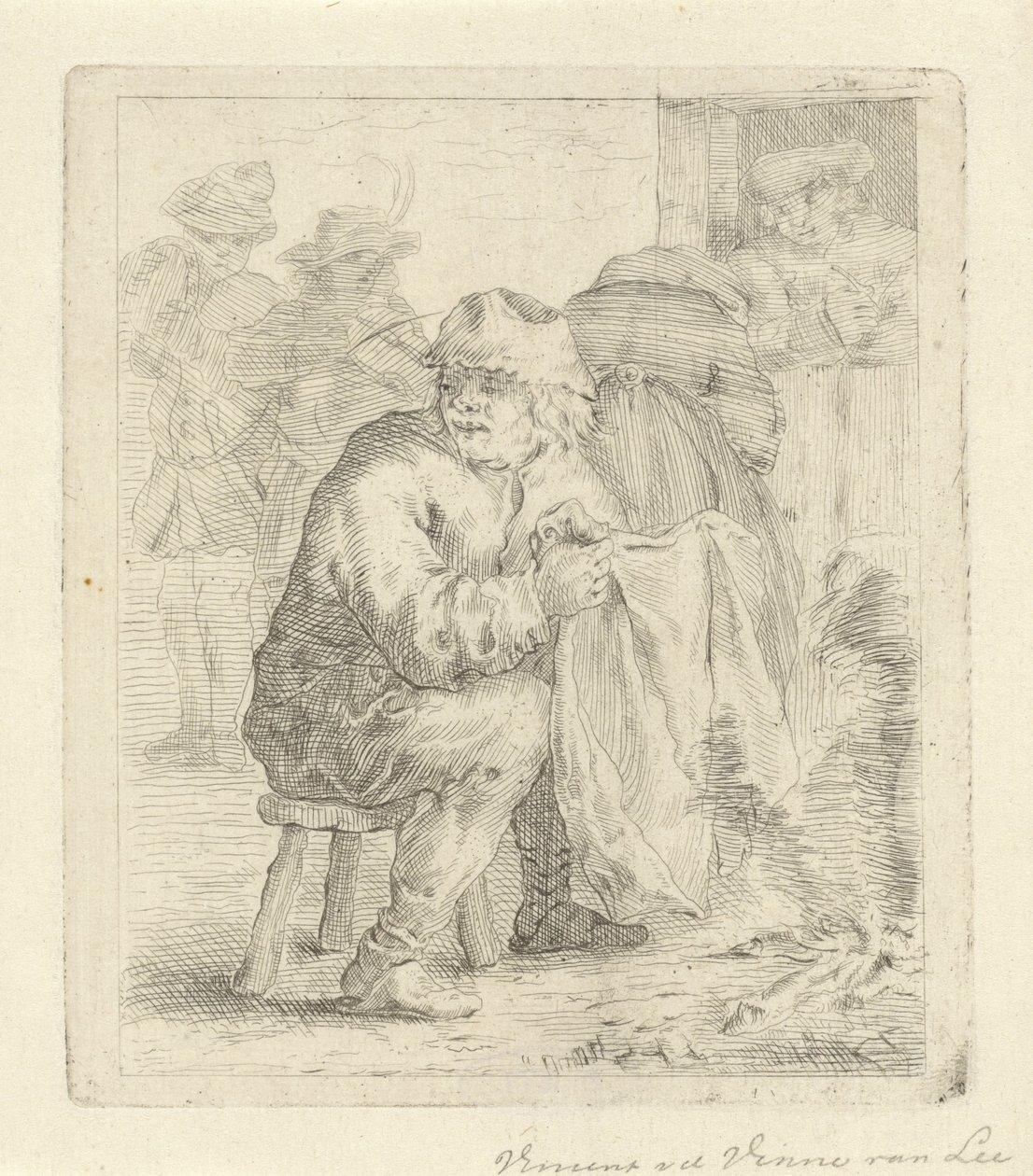 Man op een kruk bij een vuur door Vincent van der Vinne van Lee (signed by artist)