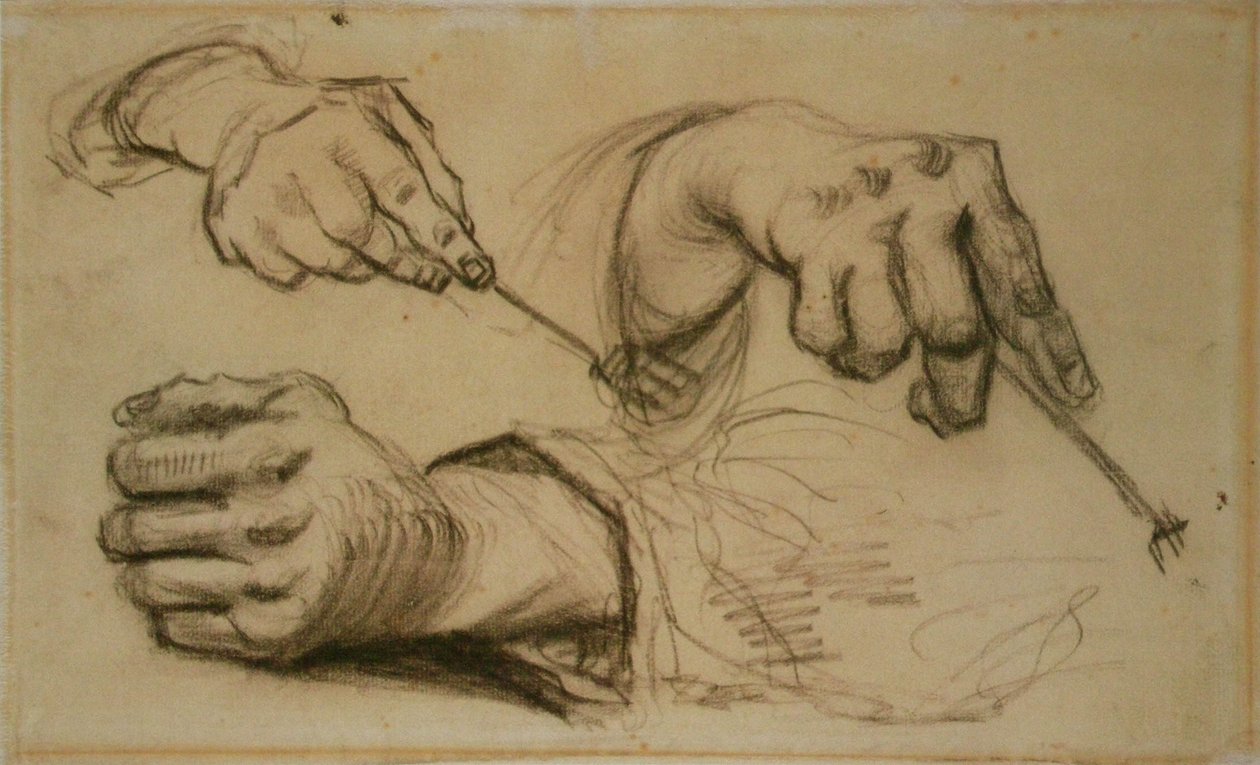 Studie, drie handen, twee met vorken F1161r JH746 door Vincent van Gogh