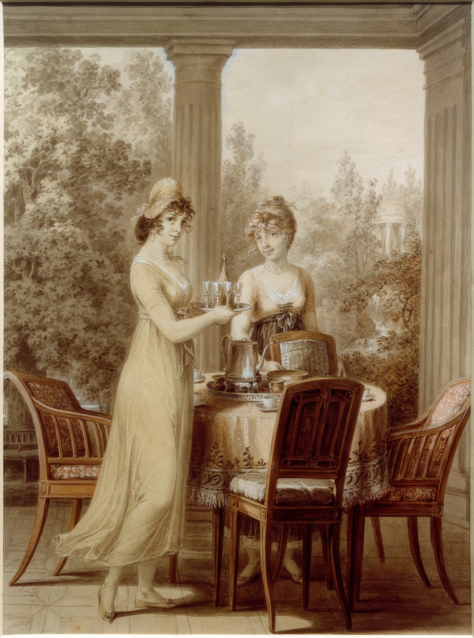 Twee dames in een paviljoen door Vincenz Georg Kininger