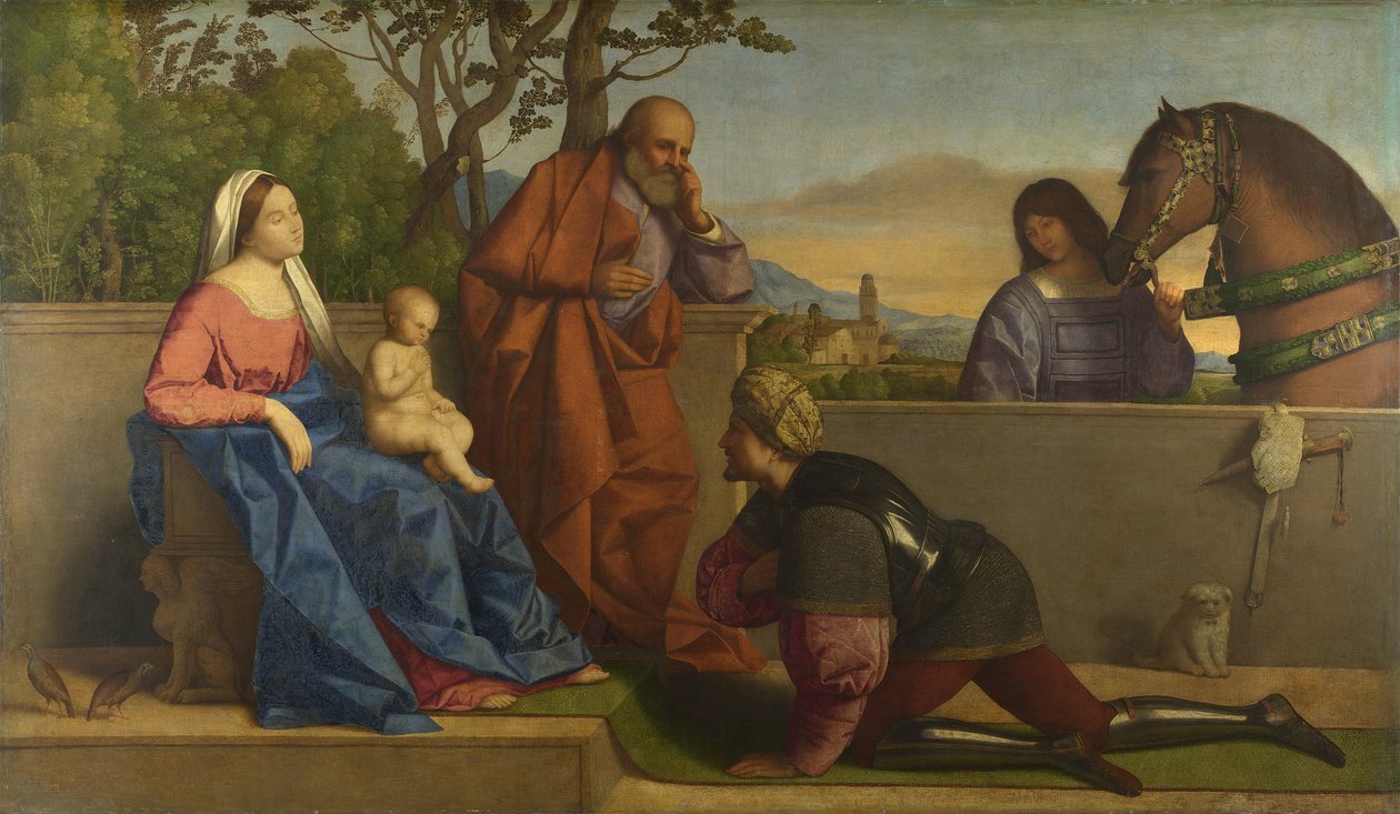 Een krijger die het kind Jezus en de Maagd aanbidt door Vincenzo di Biagio Catena