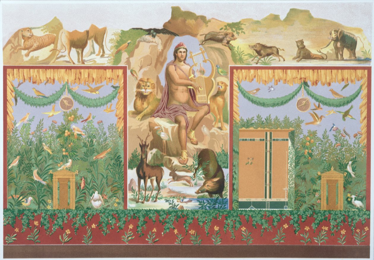 Orpheus Temt de Dieren, reconstructie van een fresco uit Pompeii door Vincenzo Loria