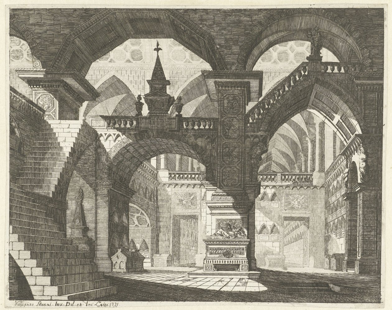 Kerkinterieur door Vincenzo Mazzi