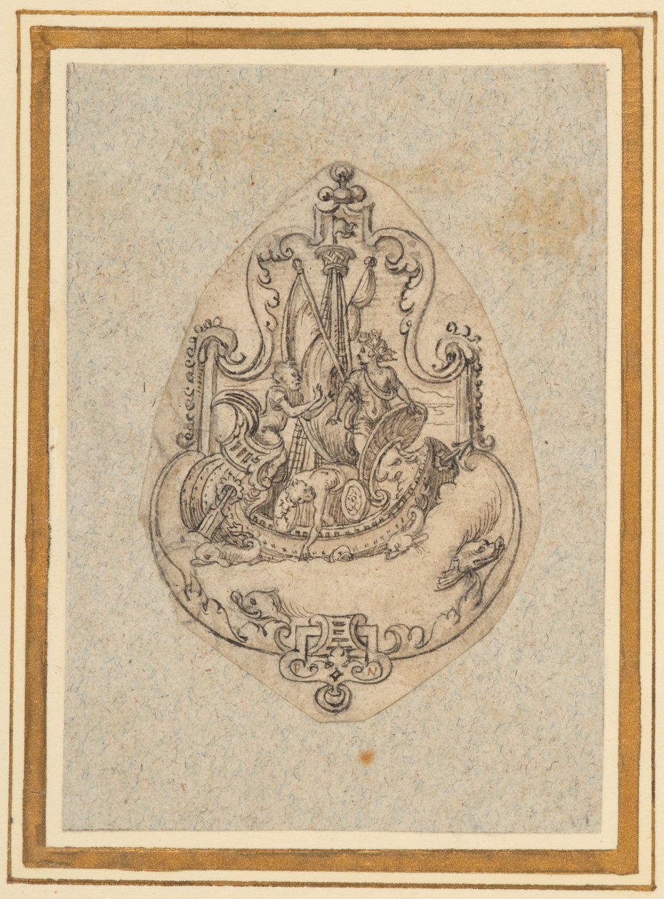 Ontwerp voor een hanger met Bacchus op zee door Virgilius the elder Solis