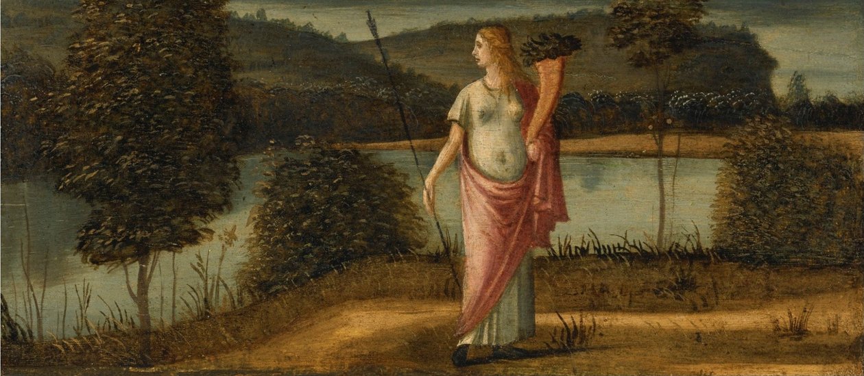 Allegorische figuur van een vrouw in een landschap met speer door Vittore Carpaccio