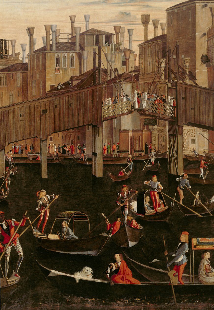 Houten Rialtobrug, uit het Wonder van het Relikwie van het Ware Kruis (detail) door Vittore Carpaccio