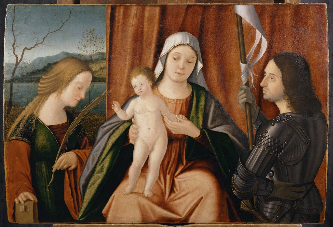 Madonna en kind met heiligen Catharina van Alexandrië en ofwel George of Liberale door Vittore Carpaccio