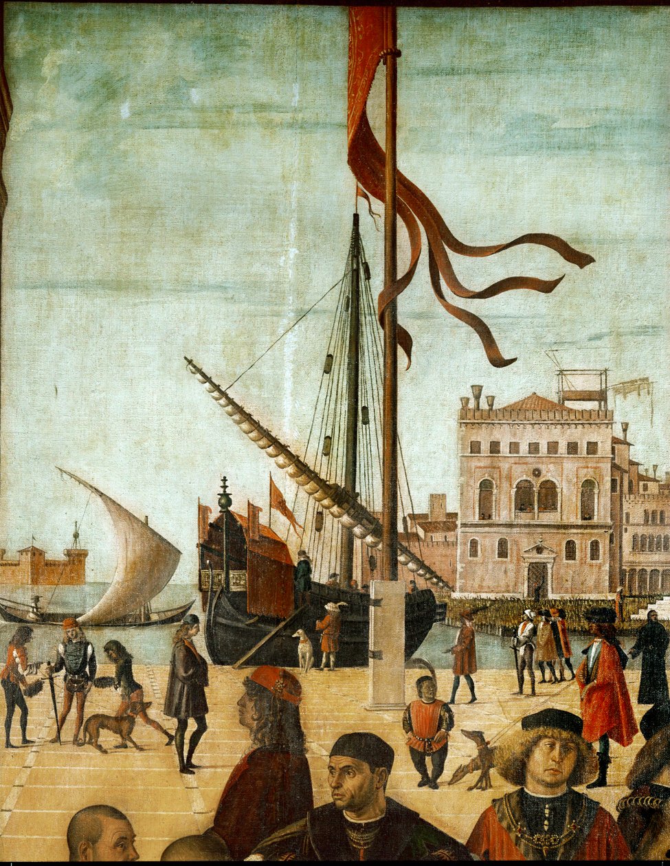 Schepen in een haven door Vittore Carpaccio