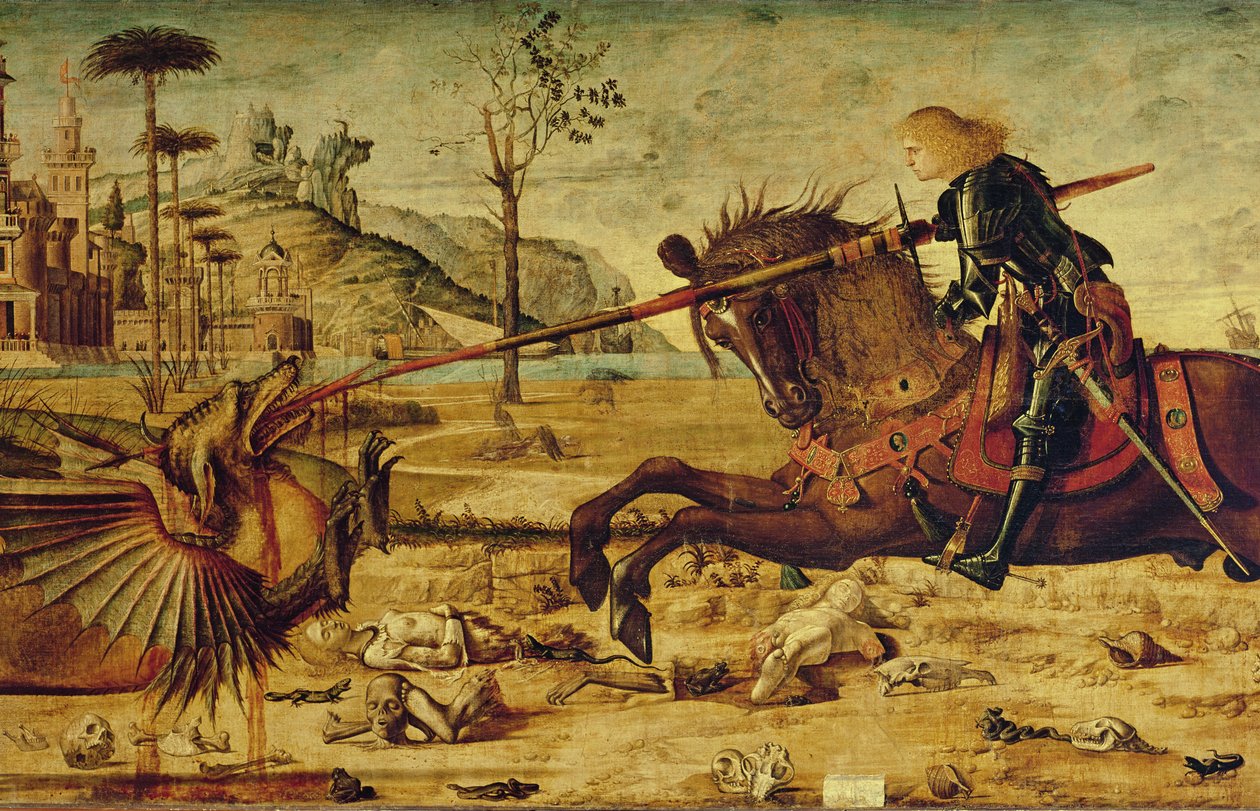 St. Joris doodt de draak (detail) door Vittore Carpaccio