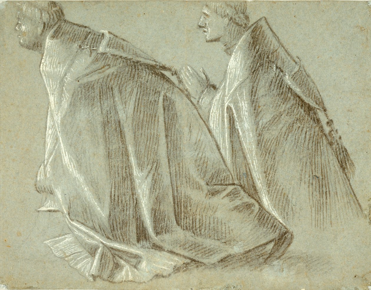 Studie van Twee Knielende Geestelijken (recto); Studie van Staande Jongeling (verso) door Vittore Carpaccio