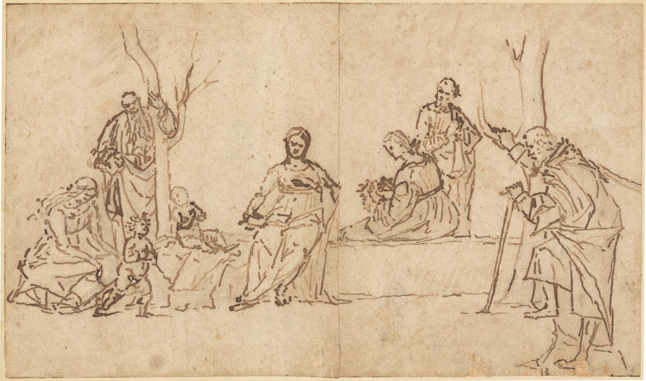 De Madonna en Kind met Heiligen in een Landschap (Sacra Conversazione) door Vittore Carpaccio