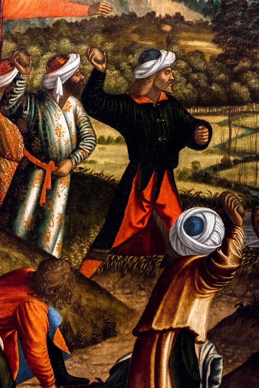 De steniging van de heilige Stefanus, cyclus van de heilige Stefanus, detail door Vittore Carpaccio