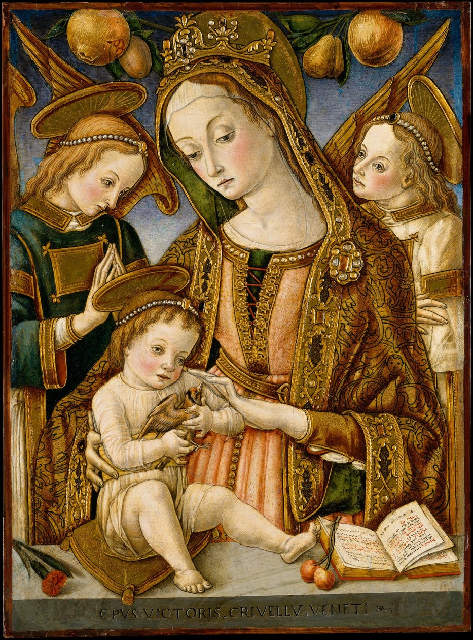 Madonna en kind met twee engelen, ca. 1481-82 door Vittore Crivelli