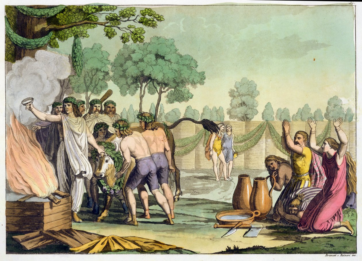 Oude Kelten of Galliërs offeren een koe, ca. 1800-18 door Vittorio Raineri