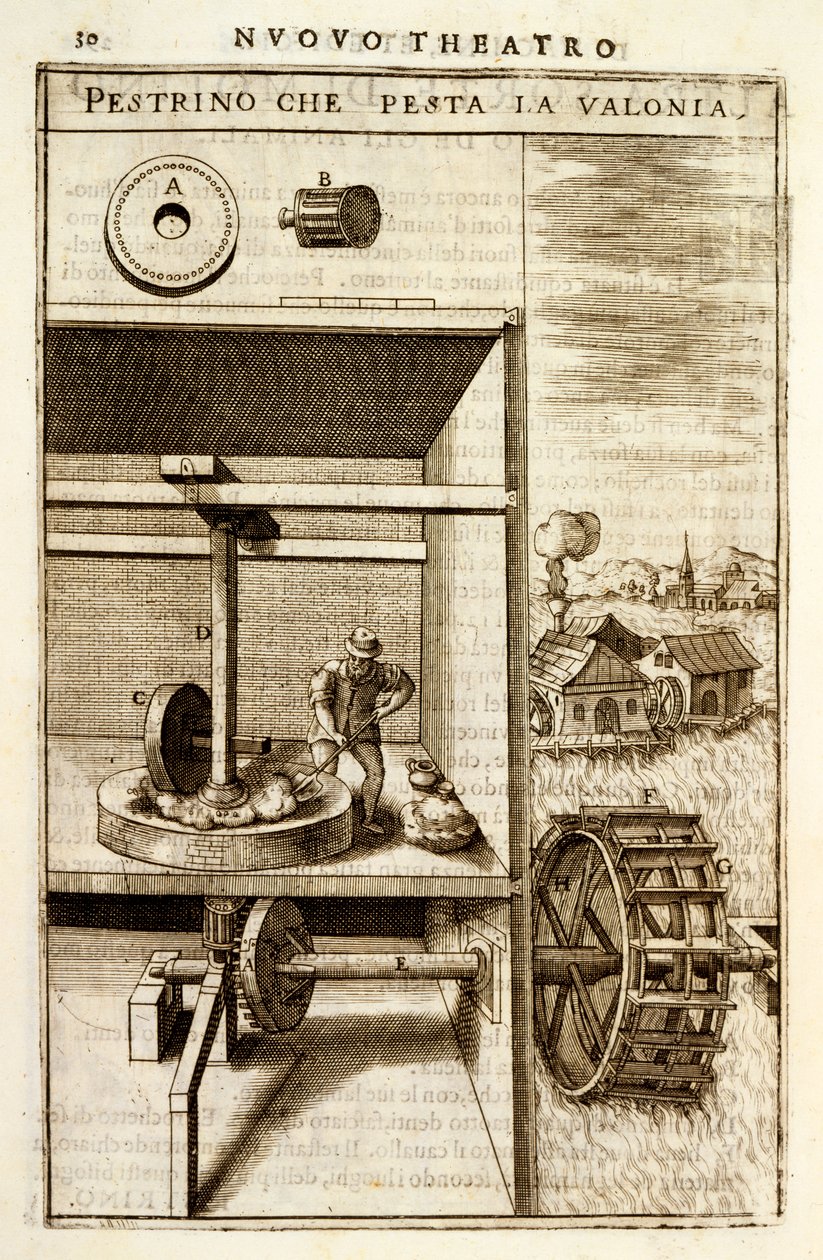 Een door water aangedreven breek- of maalapparaat, 1607 door Vittorio Zonca