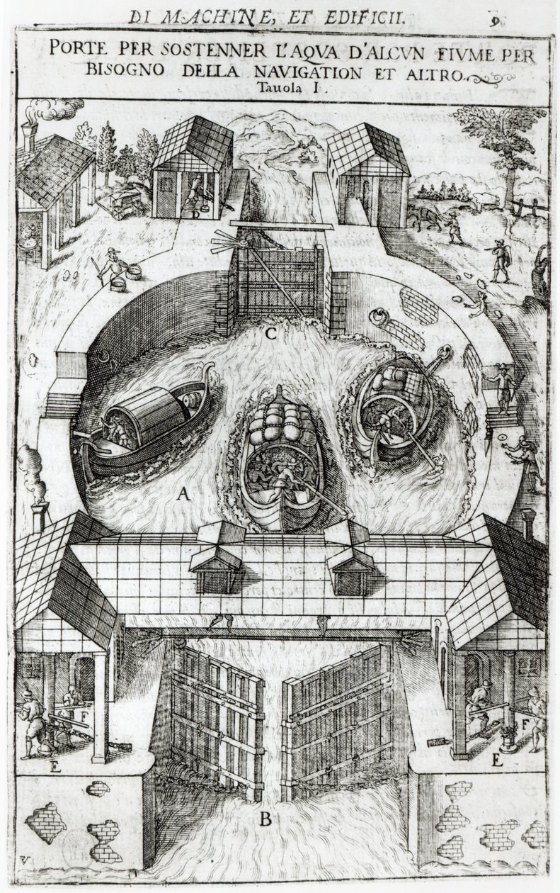 Ontwerp voor een kanaalsluis, 1607 door Vittorio Zonca