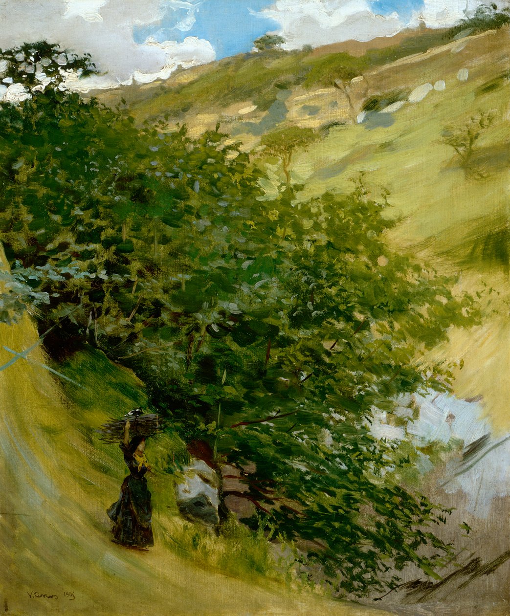 Houtstapel in landschap door Vittorio Matteo Corcos