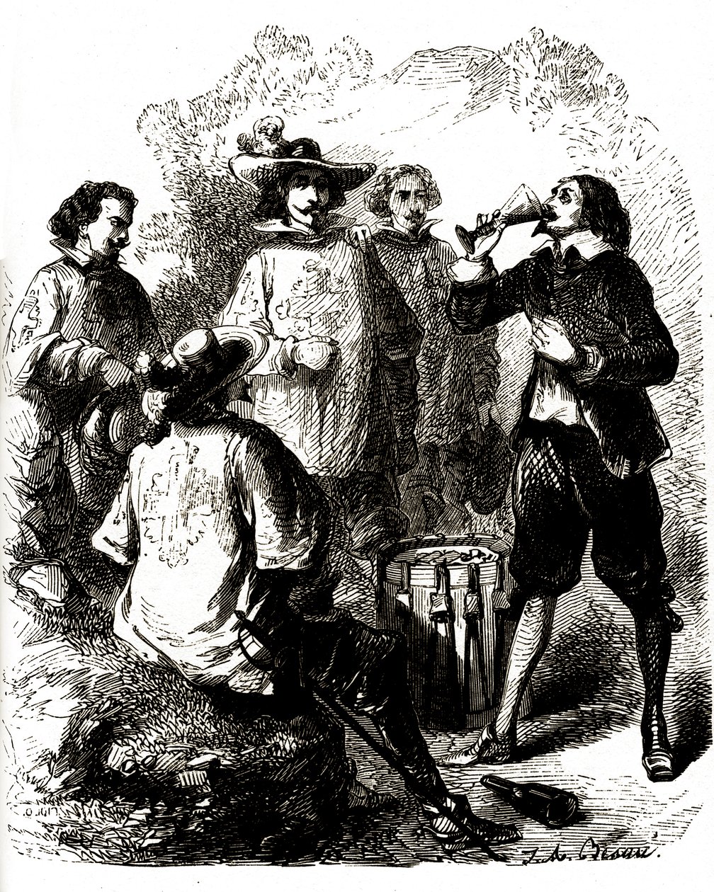 Grimaud, drinkt een glas wijn na het inslikken van een compromitterende brief door Vivant (after) Beauce